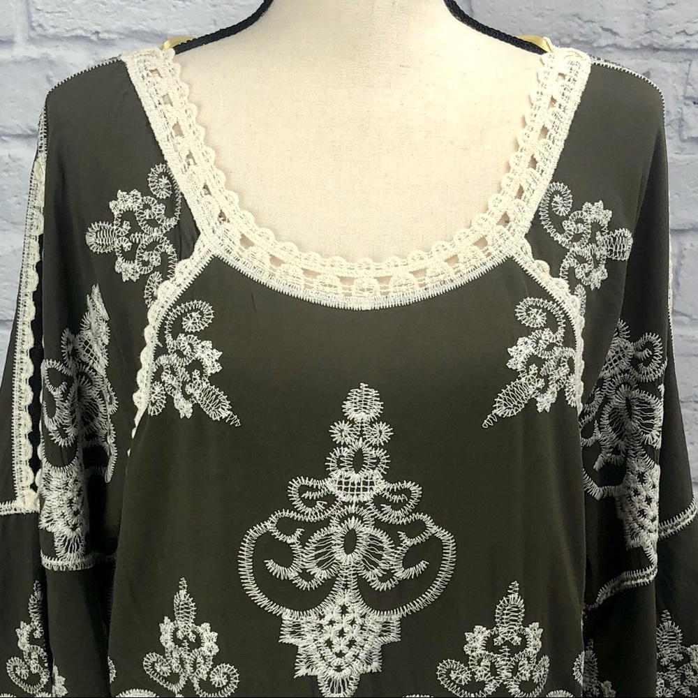 Democracy Embroidered Crochet Top in Olive Green - Picture 5 of 16